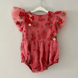 JessaKae Baby Scarlet Embroidered Floral Romper, Red, Size 3-6M